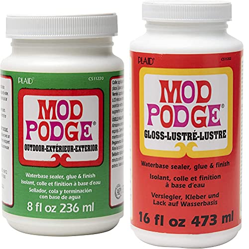 Mod Podge Waterbase Sealer, Glue and Finish for Outdoor (8-Ounce), CS11220 Clear Finish & Gloss Waterbase Sealer, Glue (16-Ounce), CS11202 Finish, 16 oz