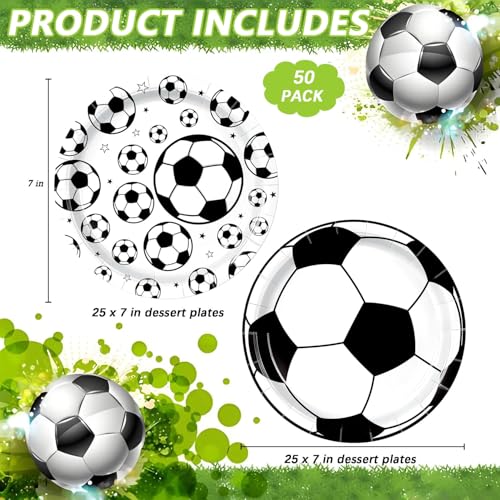 Image of 50Pcs Soccer Paper Plates 7 inch Soccer Birthday Party Plates
