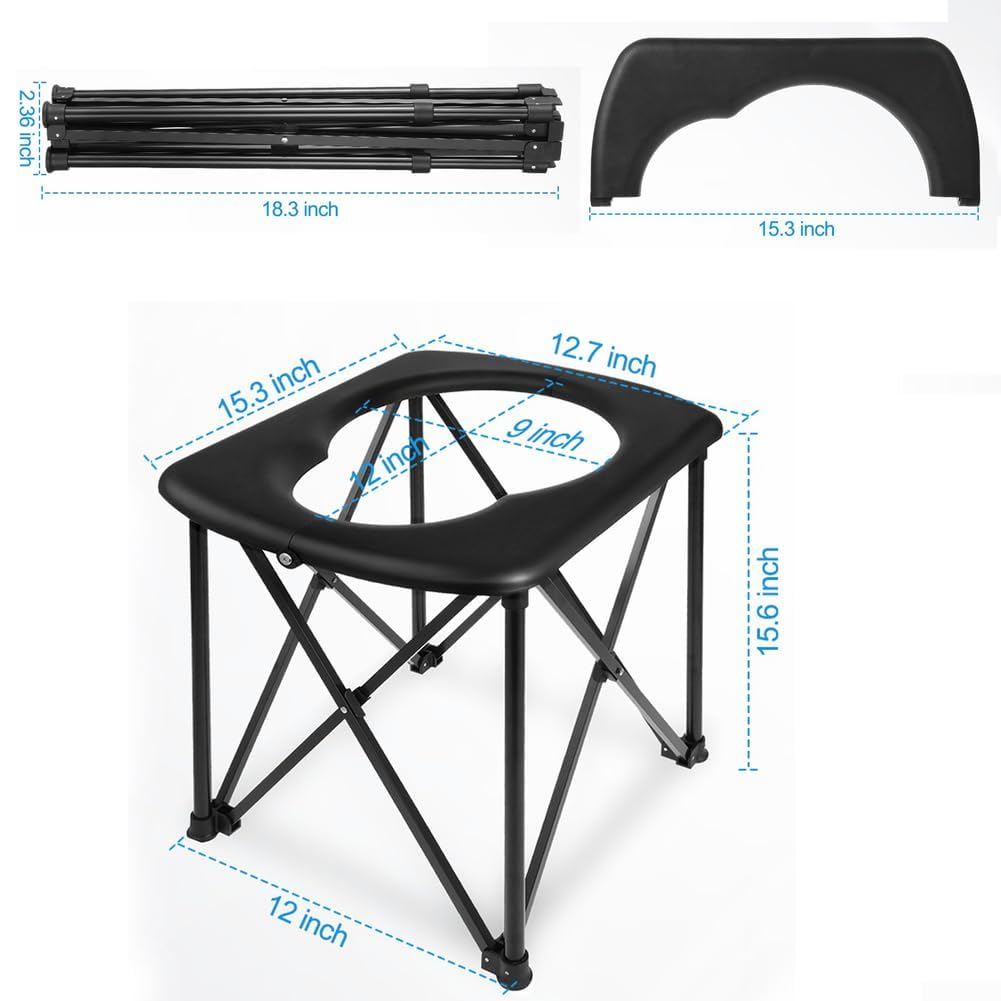 Inodoro de aluminio ligero para camping, orinal portátil con diseño plegable de viaje para senderismo, saneamiento, asiento de cubo al aire libre para caravana, ducha, trono, pesca y playa