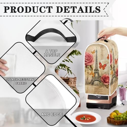 Image of Talayituse Eiffel Tower Print Blender Dust Cover with Handle, Rose Butterfly Stand Mixer or Coffee Maker Appliance Cover Anti Fingerprint Dust Proof Stain Resistant Blender Cover for Home Kitchen