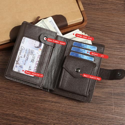 Men wallet brown PU leather vertical button retro multi position loose change case wallet for men3