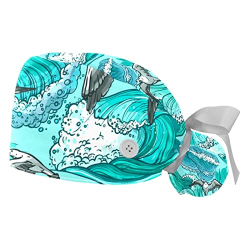 Lot de 2 chapeaux de travail vagues mouettes casquettes bouffantes unisexes