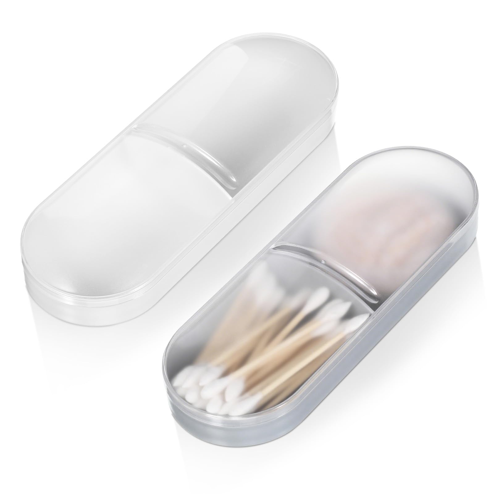 2 Pcs Travel Qtips Case with Dustproof Lid Portable Small Dental Floss Holder Cotton Pad Holder Clear Plastic