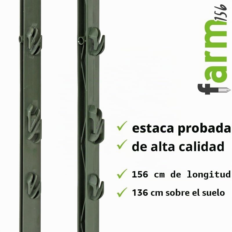 VOSS.farming 40x Poste para Pastor eléctrico “Farm 156”, Largo 156cm, 11 Ojales, Verde