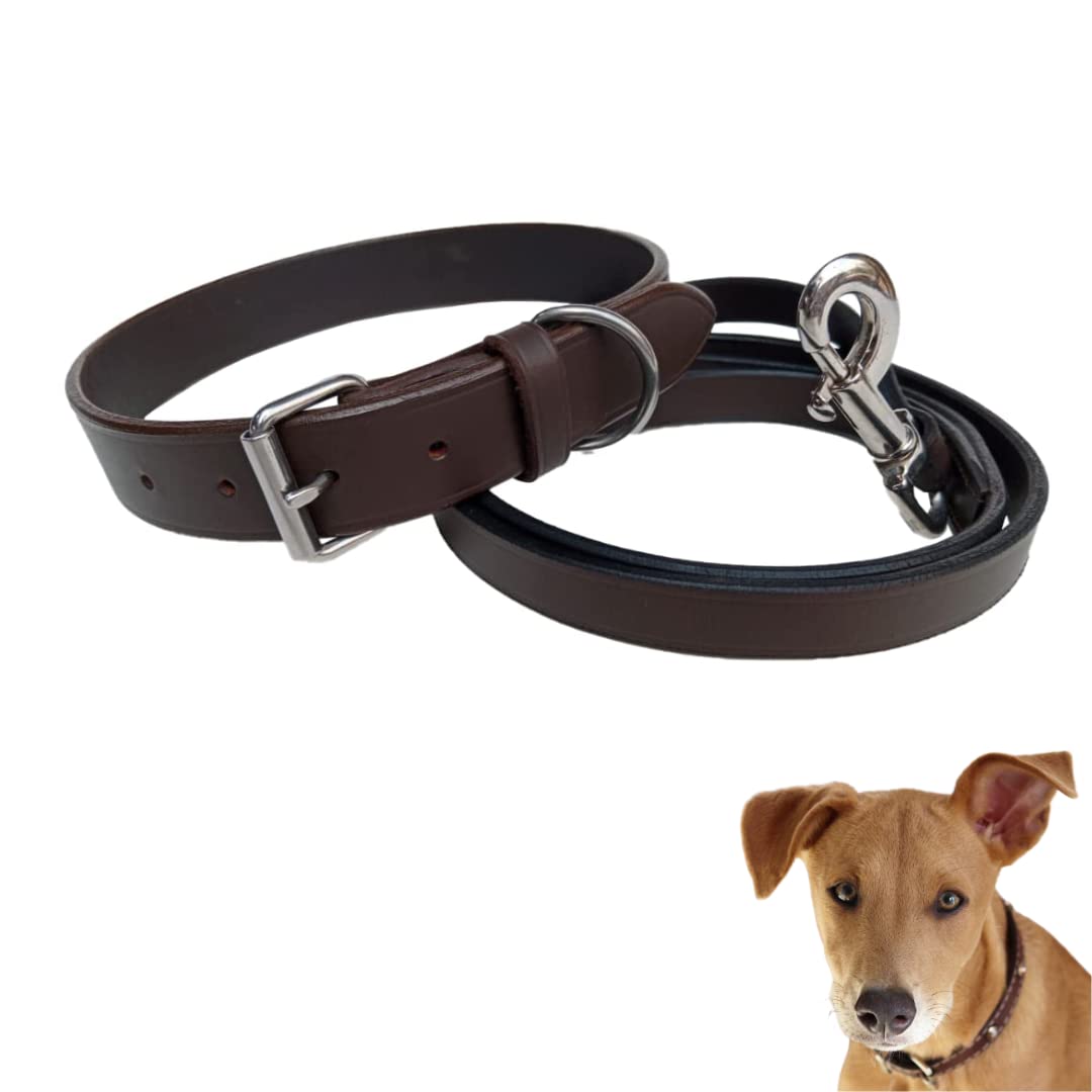 Comrade Saddlery Dog Collar & Leash Belt, Genuine Leather Collar with Stainless Steel Buckle and D Ring, Dog Collar and Leash Set for Large and Medium Dogs,Color-Brown,Size-26 Inch, 55 Inch (B0BP2CVN3P) Amazon Price History, Amazon Price Tracker