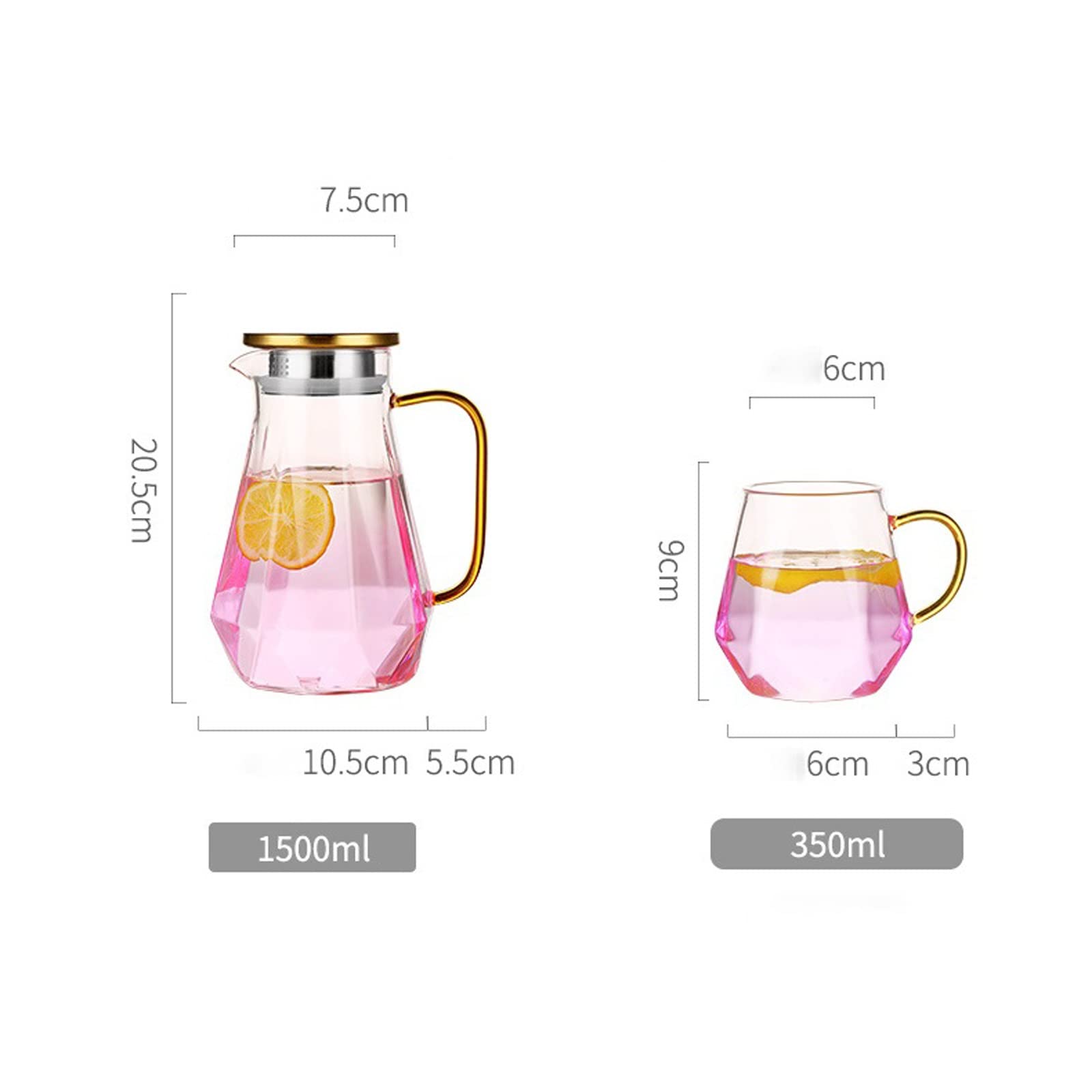 LUCBEI Dzbanek Kreatywny Szklany Zestaw Czajników Wodnych Przynosi Kubek Taca 1500 ml Różowy Przezroczysty Dzbanek Kwiat Zestaw Herbaty Owocowej Popołudniowa Herbata Naczynia do picia Gorąca/Zimna