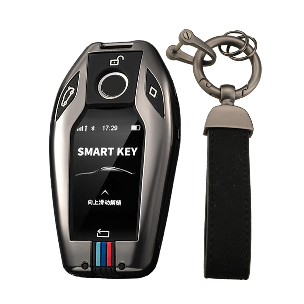 KUNIO Car Key Fob Cover fit for BMW Display Key 5 Series 7 Series G01 G02 G05 G07 G11 G12 G30 G31 G32 I8 I12 I15 X3 X4 X5 X7 Metal Case Key Case Key Fob B Black