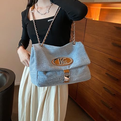 Bolso Tote para mujer en tela denim con cadena miniatura 6