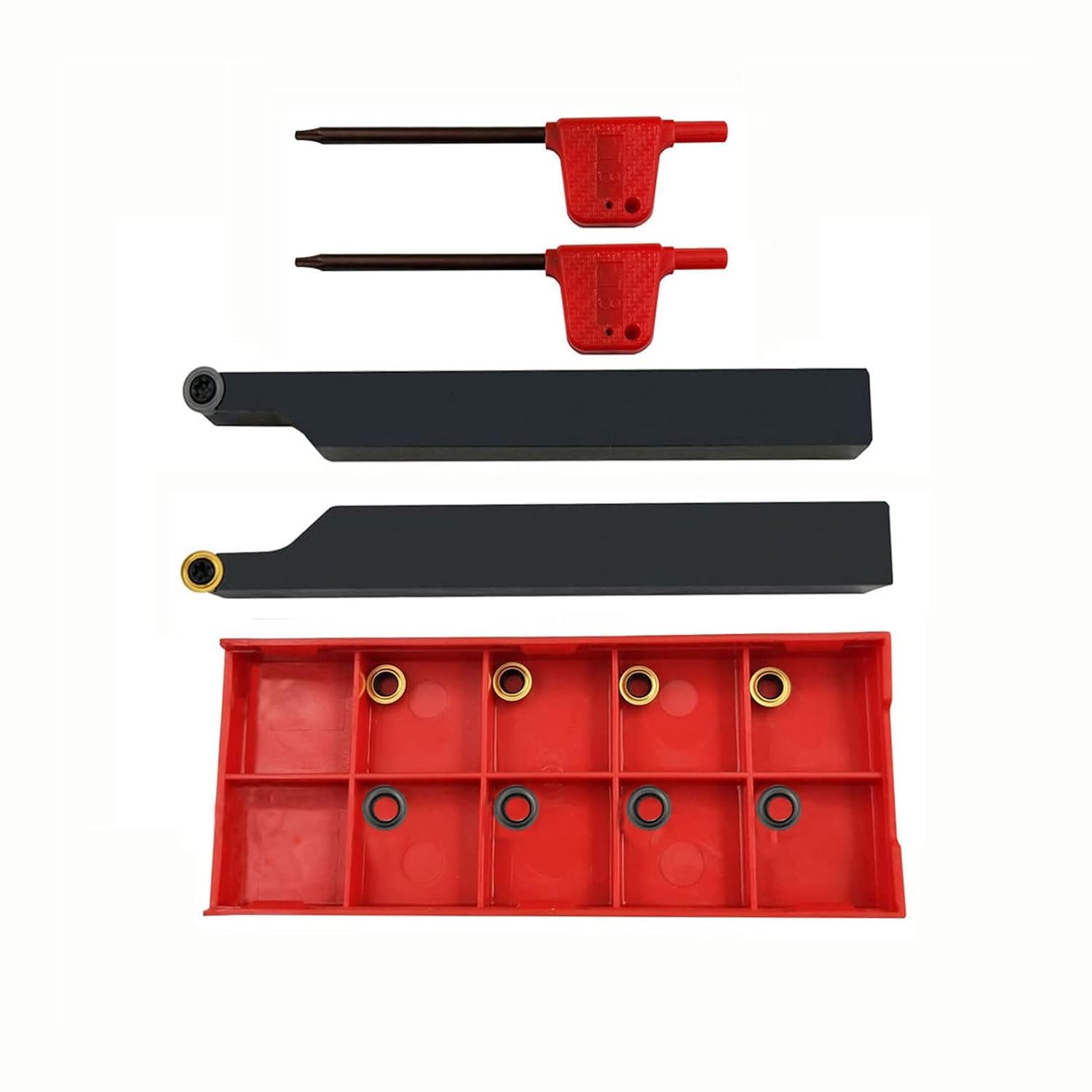 3/8" 1/2" SRACR1010/1212 H06 - Supporto girevole per tornio con inserti rotondi in metallo duro RCMT0602 (2 supporti da 1/2 + 10 inserti)