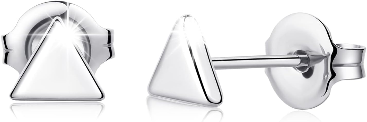 VGACETI Titanium Earrings, Hypoallergenic Stud Earrings for Women Men Sensitive Ears Bar/Butterfly/Triangle/Square Premium High Polished (Shiny Grey)