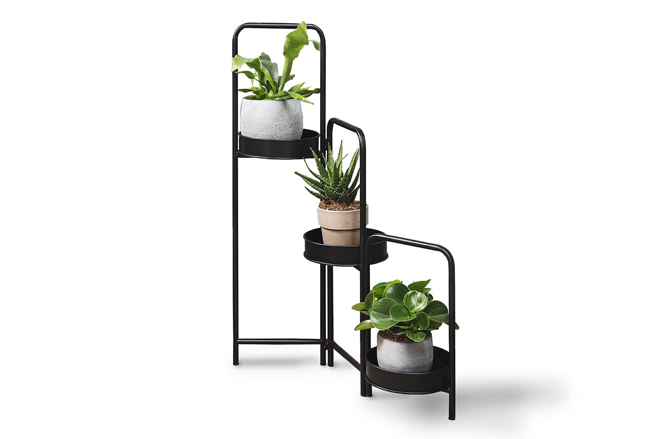 LIFA LIVING Portapiante 3 Livelli In Metallo, Nero, Design Industriale Pieghevole, Diametro 21 Cm, Perfetto Per Interni
