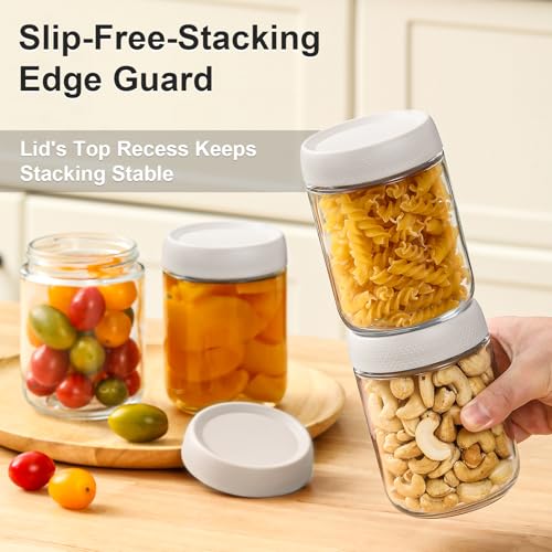 Image of NETANY 6-pack 16oz Glass jars with Airtight Lids, Overnight Oats Containers with Lids, Wide mouth Mason Salad jars, Glass Food Storage Containers for Snacks Yogurt Spice Sugar-White