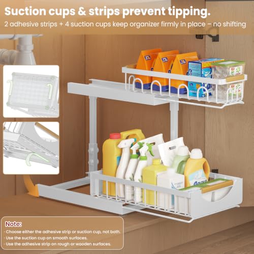 Image of Under Sink Organizer and Storage for Bathroom and Kitchen - 2 Pack 2 Tier | Cabinet Pull Out Shelf Organizers - Slide Out Drawer Organization for Home Cabinets Shelves and Drawers