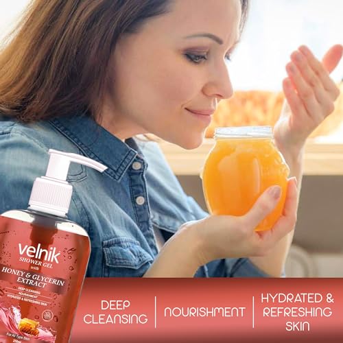 Image of Shower Gel With Honey and Glycerin Moisturising Body Wash,For Glowing skin,Gentle Cleansing Hydrates Refreshment Skin Body Wash for Women & Men Suitable for All Skin Types 250ml