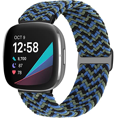 Yunshare Bracelet élastique tressé compatible avec Fitbit Sense 2/Fitbit Sense/Fitbit Versa 3/Fitbit Versa 4 Bracelet de rechange respirant Solo Loop réglable pour homme et femme Cover