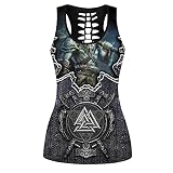 LRKZ Herren Viking Hollow Tank Tops mit hoch taillierten Kompressionsgamaschen Rückenlose Trainingsanzüge Outfits Shorts Print Thors Hammer Triangle Rune Sportwear Set,Tank top,4XL
