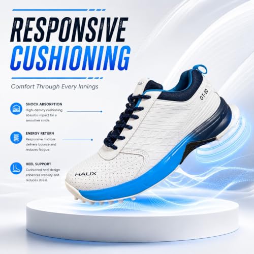 Image of HAUX GT-20 Cricket Shoes for Men - Lightweight TPR Studs for Turf & Hard Ground, Non-Marking Sole, Responsive Cushioning