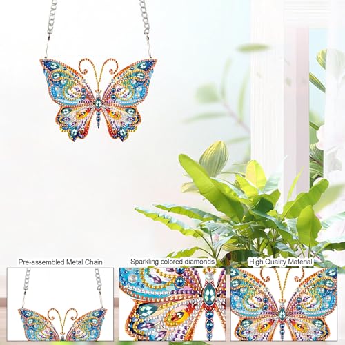 Image of AiYuanzsh Diamond Painting Hanging Pendant Kit Animal Butterfly 5D Diamond Painting Kits for Adults Crystal Rhinestones Diamond Art Pendant for Door Wall Window Home Xmas Decor