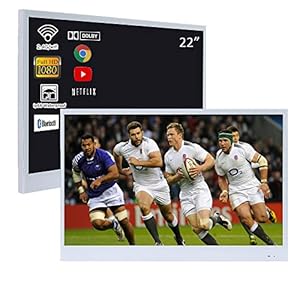 Soulaca 22 inches Smart Bathroom LED White Panel TV IP66 Waterproof 12V Shower SPA Television ATSC WiFi Android TV
