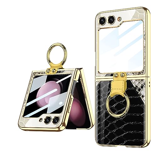 Étui Galaxy Z Flip 5 de luxe en verre trempé ultra fin avec bague métallique