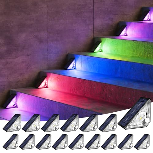 JACKYLED 16 Pack Outdoor Solar Stair Lights Waterproof, Solar Ste...