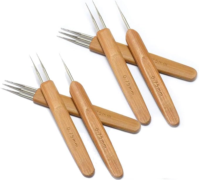 MR. DIY Crafts 6 Pcs, Bamboo Crochet Needle for Hair Dreadlock, Wig Making Tools, Dreadlocks Hook Needles with 1/2/3 Hooks (6, Wooden Handle, 14x1.5x07 cm)-image-40