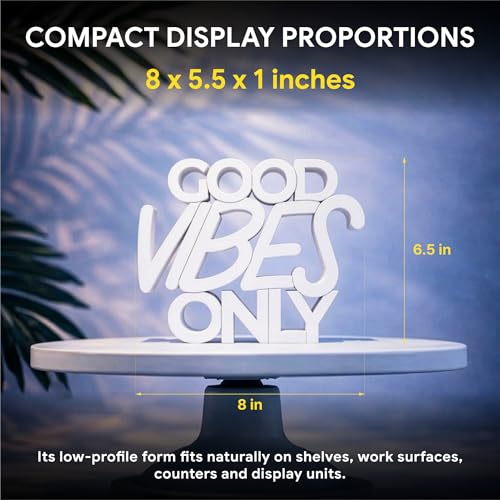Image of Mad Masters Good Vibes Only Motivational Desk Decor - Aesthetic Table, Shelf & Wall Showpiece for Home Office, Business. Vastu Friendly Gifting, Classic White (20.3 x 16.5 x 2.5 cm)