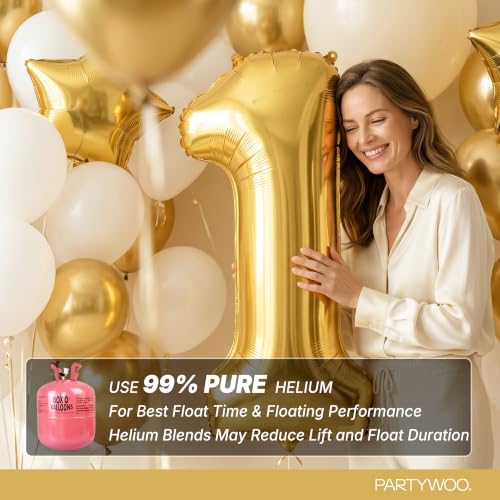 Image of PartyWoo Metallic Gold Number 1 Balloon 40 Inch 25pcs Gold Foil Star White