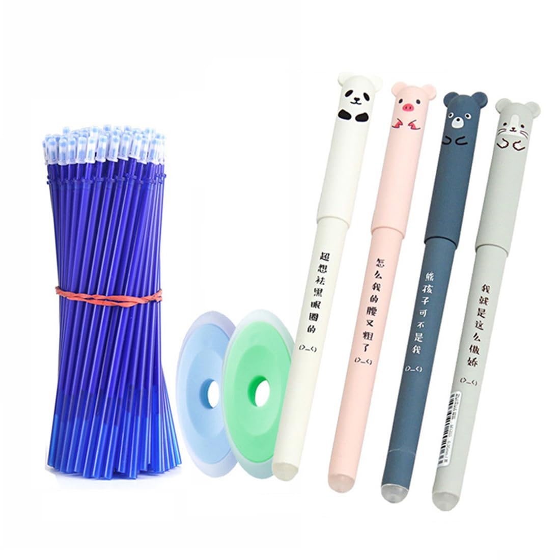 LYITZW 4 Pcs Bolígrafos Gel Borrables, Tinta Gel Bolígrafo 0.35 Bolígrafos de Animales con 20 Recambios y 2 Gomas Borrar para Oficina Escuela Papelería Estudiantes