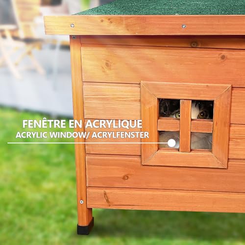 VOUNOT® Katzenhaus aus Holz, Katzen Haus mit Asphaltdach, Katzenhütte für Draussen Outdoor 57 x 45 x 43 cm
