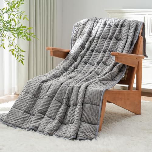 Image of Uttermara Minky Weighted Blanket for Adults, 60x80 Inches 25lbs Queen Size | Cozy Warm; Breathable; Cooling Soft Minky Dots; Filled with Glass Beads; Washable Heavy Throw for Sleep and Calm; Grey