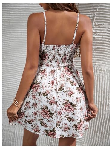 Image of Floerns Women's Boho Floral Print Sleeveless Sundress Ruched Bust Flare Hem Vacation Cami Short Dress