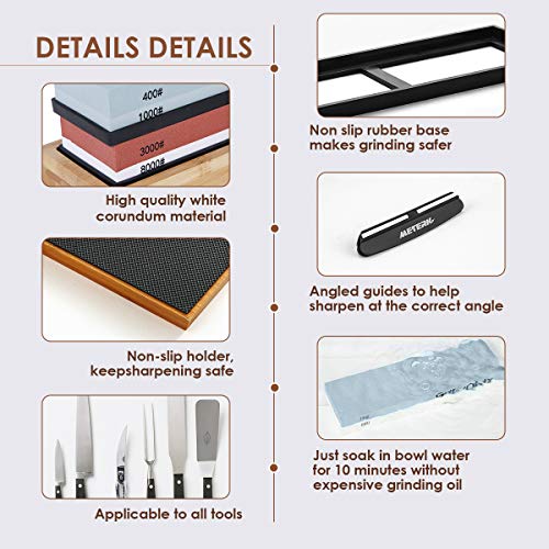 Sharpening Stone Set, Meterk Whetstone 4 Side Grit 400/1000 3000/8000 Knife Sharpening Kit with Bamboo Base, Non-Slip Rubber Base and Angle Guide - Thumbnail 5
