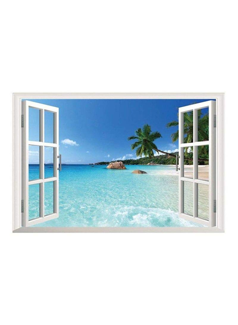 Urban Utility Removable Beach Sea 3D Window Decal Wall Sticker Home Décor Exotic Beach View Art Wallpaper Mural