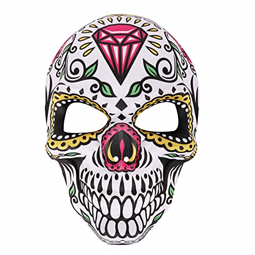 BaronHong Máscara de calavera de azúcar del Día de los Muertos, máscara de Halloween, para cosplay, fiesta mexicana, accesorio de disfraz (diamante, M)