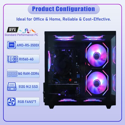 Image of suevery Gaming PC Desktop Computer Ryzen 5,16GB DDR4 512G SSD, RX 560 4G | 6-Core Up to 4.1GHz | RGB Prebuilt Tower |Wi-Fi 6 Gamer for Student Home Office-Black
