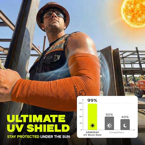 Image of ARMORAY Arm Sleeves for Men or Women - Compression Warmers to Cover Tattoo - for Basketball Golf Running Football Cycling or Sun Protection