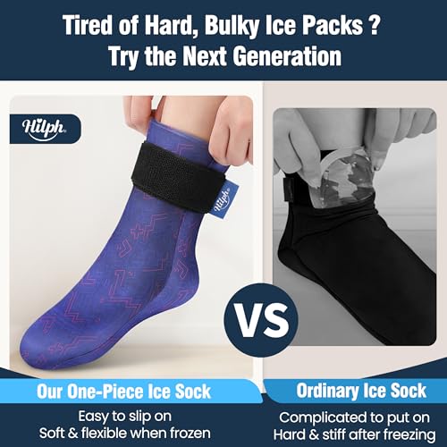 Image of Hilph Full Foot Ice Pack Gel Sock for Hot & Cold Therapy - Reusable Cooling Sock for Toe Pain, Plantar Fasciitis & Hot Feet - Easy Slip On Design for Chemotherapy, Postpartum Recovery, 1-Pack, Blue