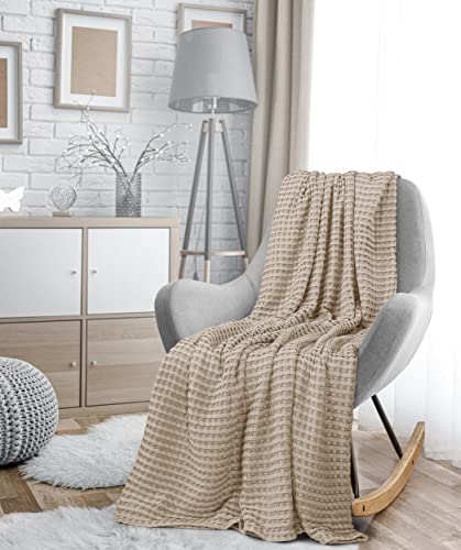Utopia Bedding Cotton Waffle Blanket 300 Gsm (Khaki - 90X90 Inches) Soft Lightweight Breathable Bed Blanket Queen Size Layering Any Bed For All Season #TOP5
