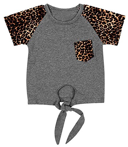KIDDAD Infant Baby Girls Leopard Print T-Shirt Tie Front Knot Tee Spring Summer Short Sleeve Tshirt Size 12-18Months/Tag90 (Leopard)