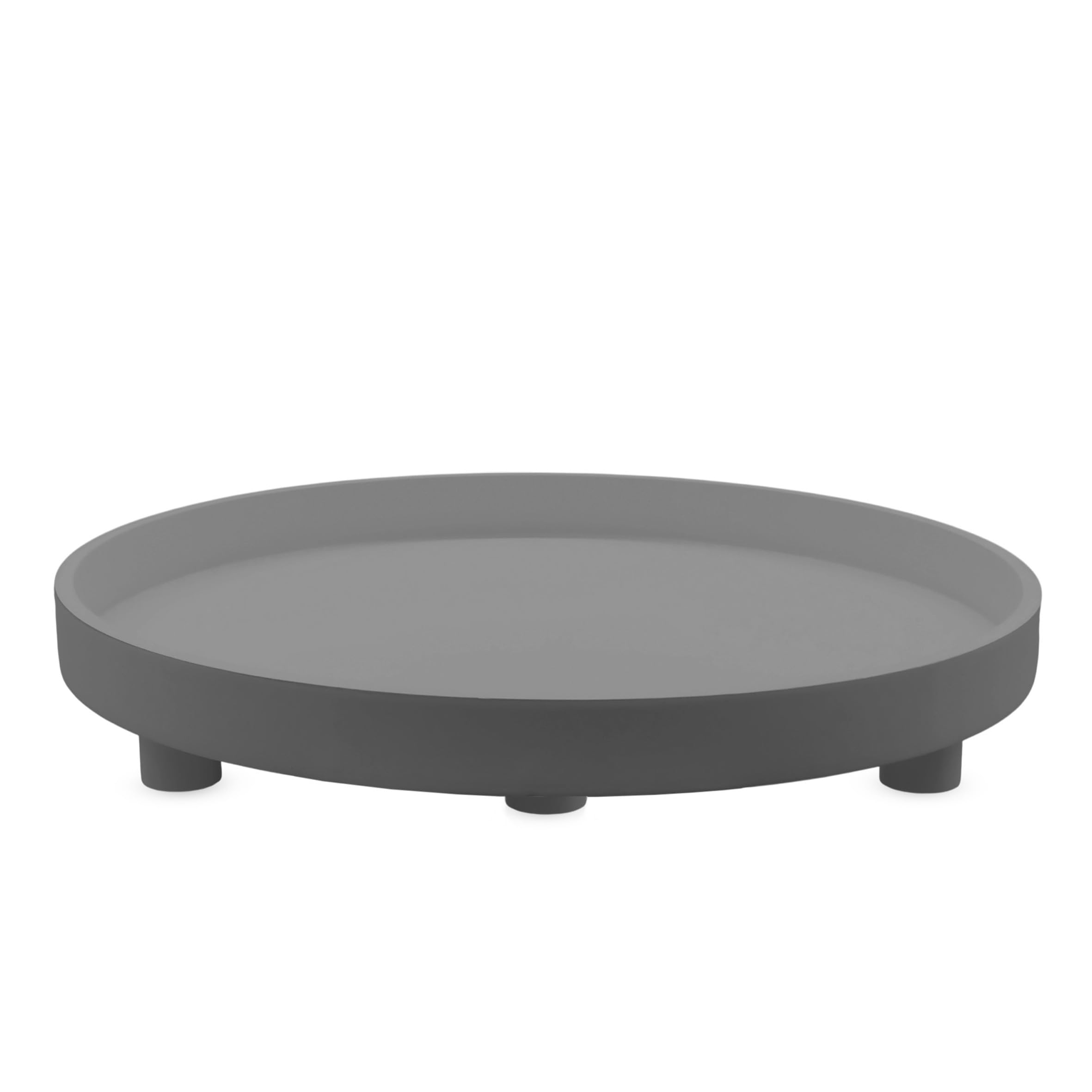Taca dekoracyjna XL okrągła na nóżkach 38 x 6 cm – szara – drewniana taca na świece, duża z krawędzią – talerz dekoracyjny, podstawka pod świece, prezent na Boże Narodzenie