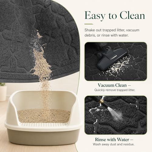 Image of Yimobra Cat Litter Mat, Easy Clean Trapping PVC Mat, 47 inch x 36 inch, Waterproof Backing, Non Slip Bottom, Scatter Control Pad for Litter Box, Black
