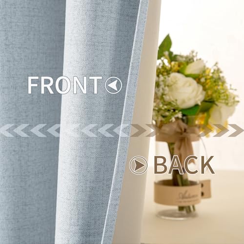 Image of MIULEE Linen Textured Curtains Solid 100% Blackout for Bedroom Thermal Insulated Chambray Blue Grommet Room Darkening Curtains & Drapes Luxury Decor for Living Room 52 x 72 Inch (2 Panels)