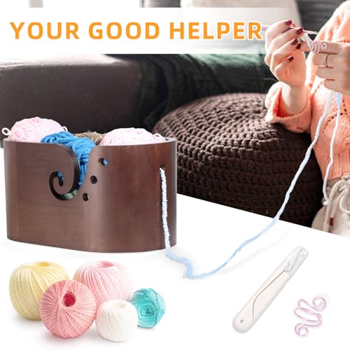 Image of Large Wooden Yarn Bowl, Yarn Bowls for Crocheting, Crochet Tension Rings, Handmade Wood Knitting Yarn Holder Storage Bowl for Crocheting and Knitting Lovers Mothers Day Present