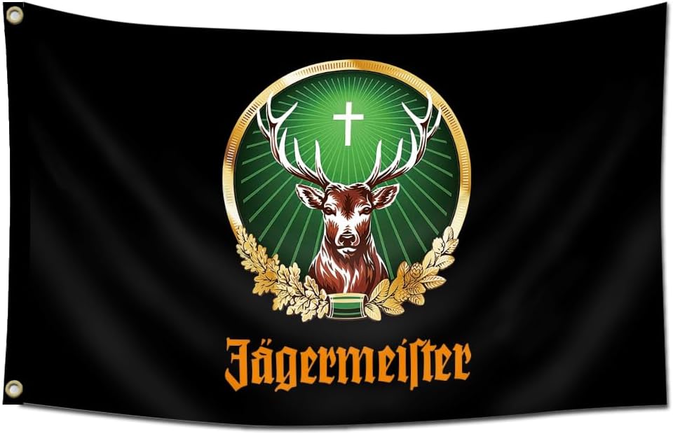 Jagermeister Flag Giant Large Black Flying Banner 3x5 Feet for Indoor and Outdoor Room Dorm Decor
