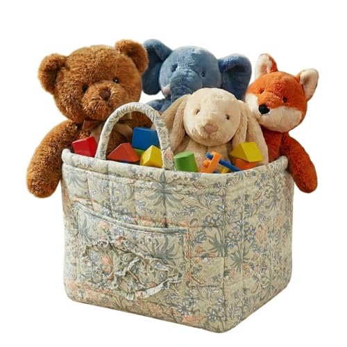 Image of Quilted Fabric Basket Foldable Car Storage Boho Floral Laundry Basket Hamper for Nursery Bedroom & Living Room | Organize Clothes Toys