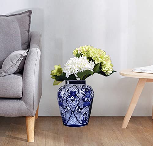 Blue And White Porcelain Ginger Jar With Lid, Handmade Chinese Porcelain Flower Vase For Home Décor, Centerpiece Table Decoration Floral Arrangement Antique Like Porcelain Decorative Jar (B) #TOP4
