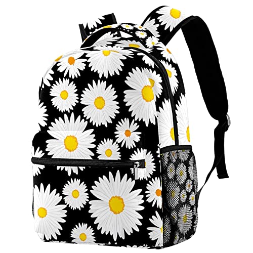 Mochila de margarita blanca con asas acolchadas para aliviar el dolor de espalda al caminar