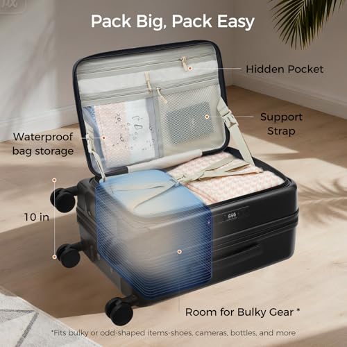 Image of Carry On Luggage Top Opening with Cup Holder & Phone Holder, Expandable PC Hard Shell Suitcase with USB Charging Port, Side Hook, 360 Spinner Wheels, TSA Lock & YKK Zippers