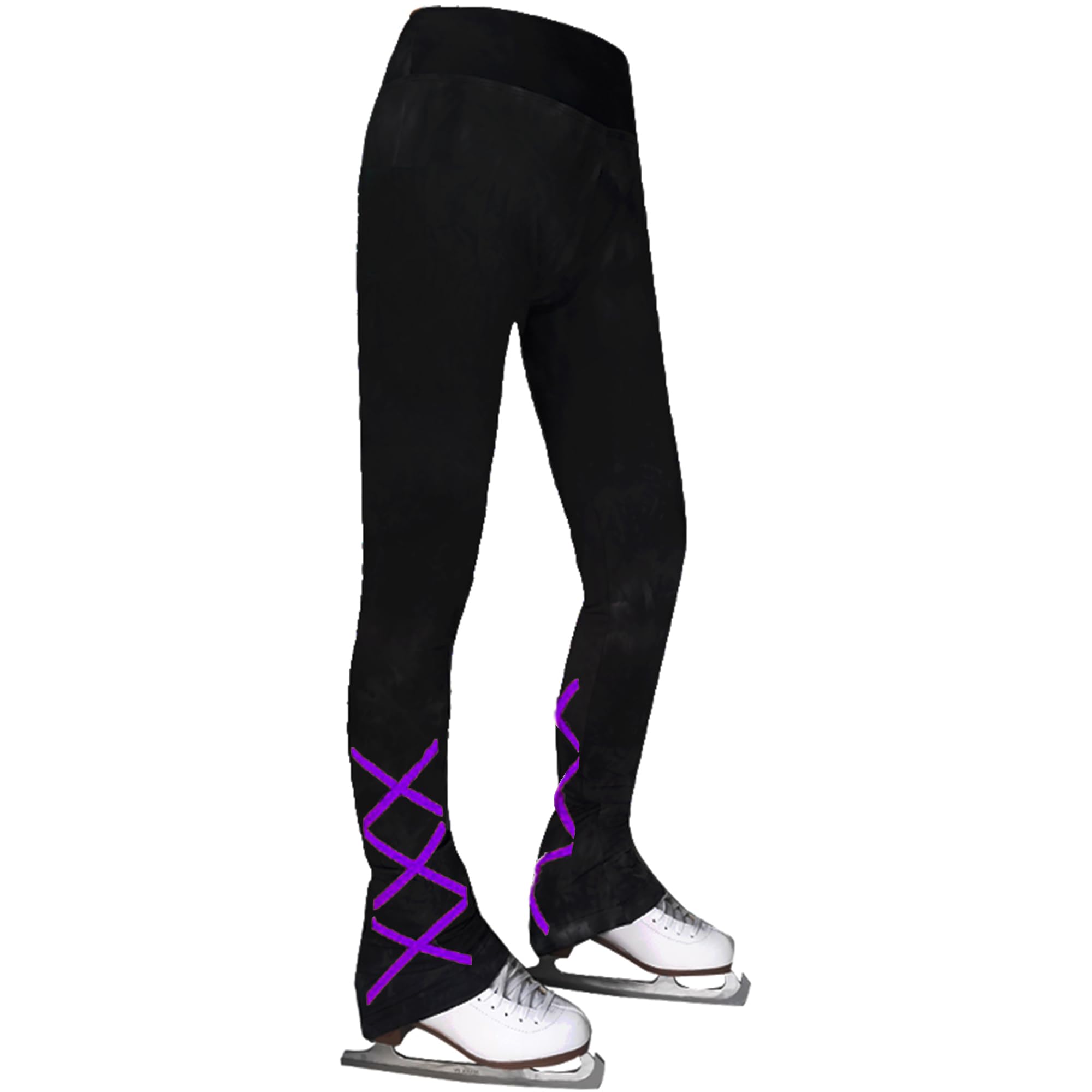 LIUHUO Pantaloni da Pattinaggio su Ghiaccio per Ragazze e Donne, Pantaloni da Pattinaggio di Figura Neri con Cinghie Incrociate in Pile Leggings per Bambini
